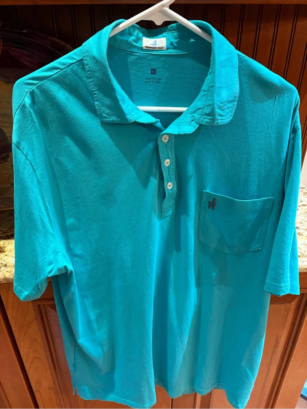 johnnie-O men’s “Hangin’ Out” polo. Sharp teal with iconic logo. XL